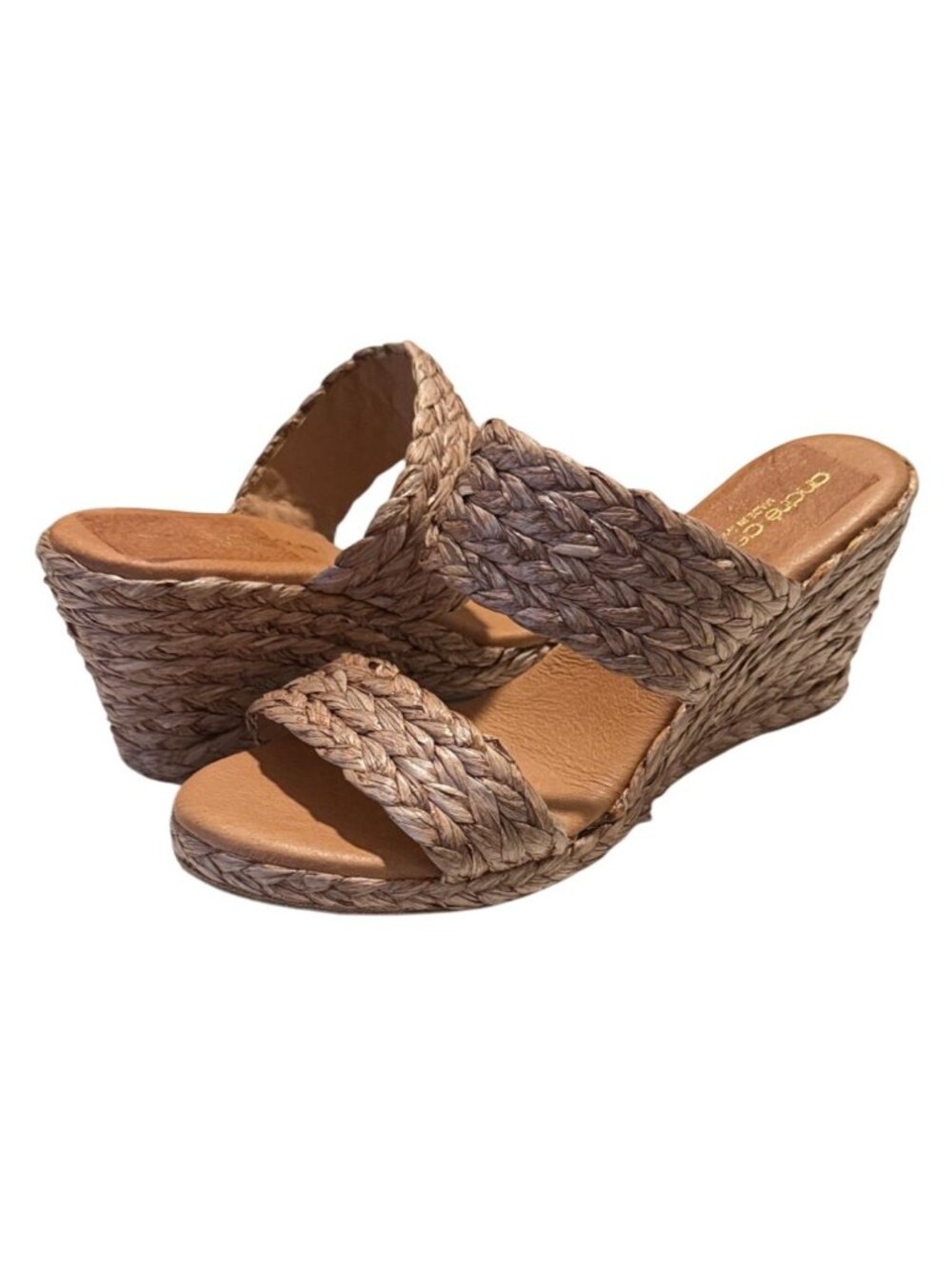 André Assous Nolita Raffia Wedge Slide Sandals Size 40 NWOB